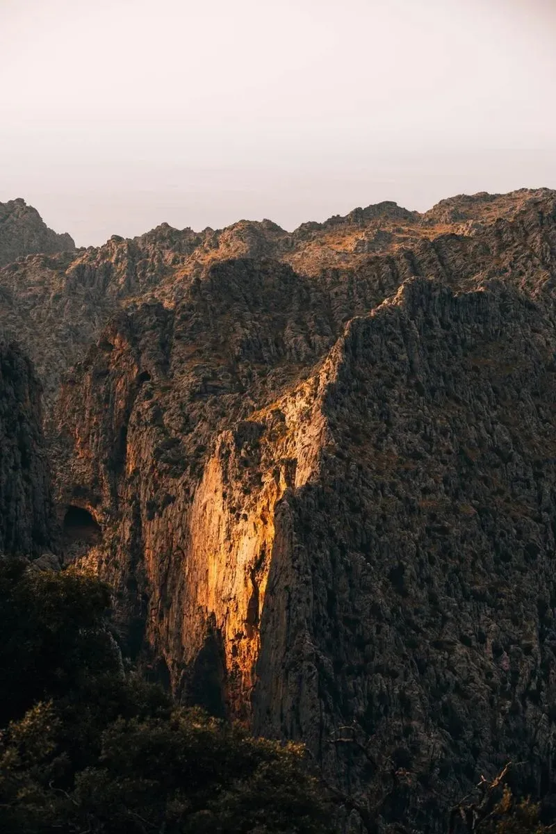Sunlit cliffs at golden hour
